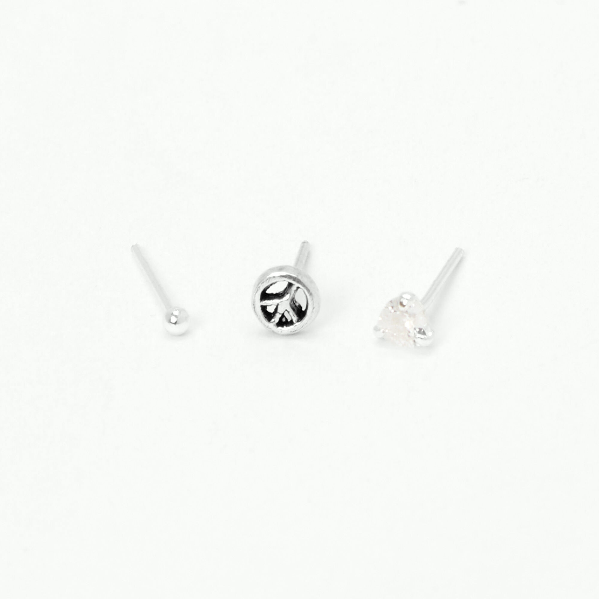 View Claires 20G Peace Sign Nose Studs 3 Pack Silver information