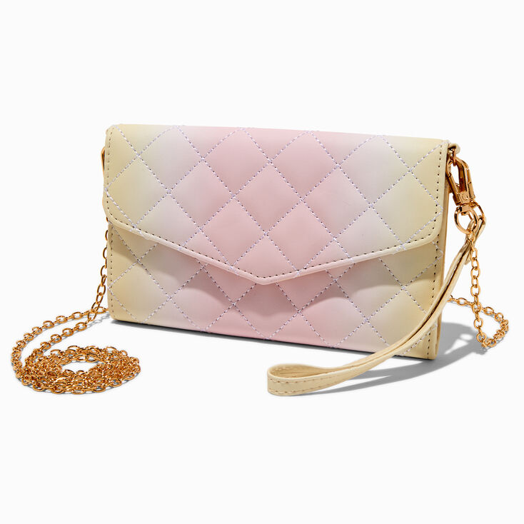 Pochette poignet &agrave; bandouli&egrave;re avec d&eacute;grad&eacute; jaune et rose pastel,