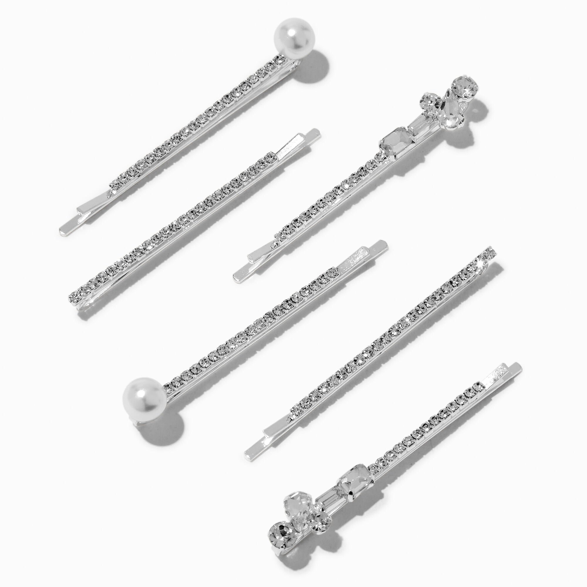 View Claires Pearl Crystal Bobby Pins 6 Pack Silver information