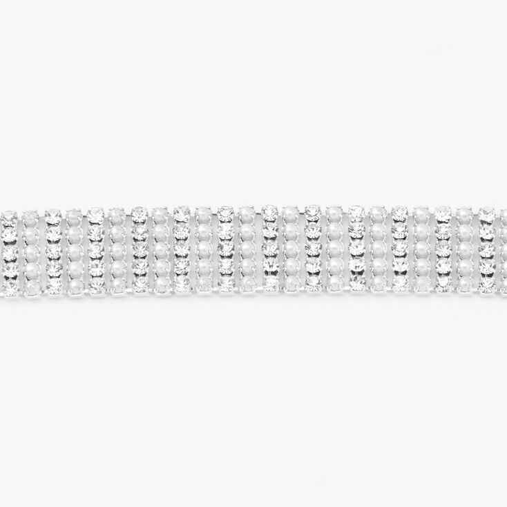 Silver-tone Rhinestone Pearl Choker Necklace,