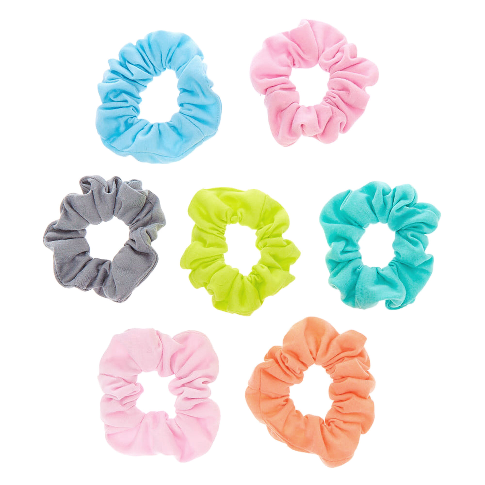 View Claires Small Pastel Hair Scrunchies 7 Pack Rainbow information