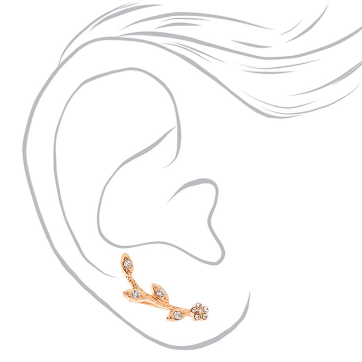 Rose Gold Embellished Vine Ear Crawler Earrings,