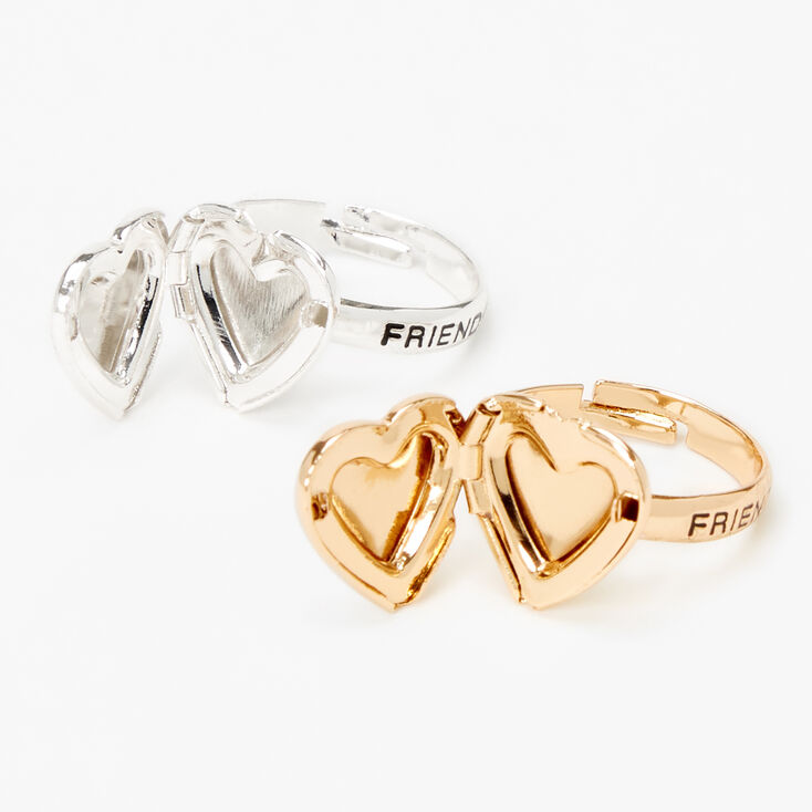 Mixed Metal Best Friends Heart Locket Rings - 2 Pack,