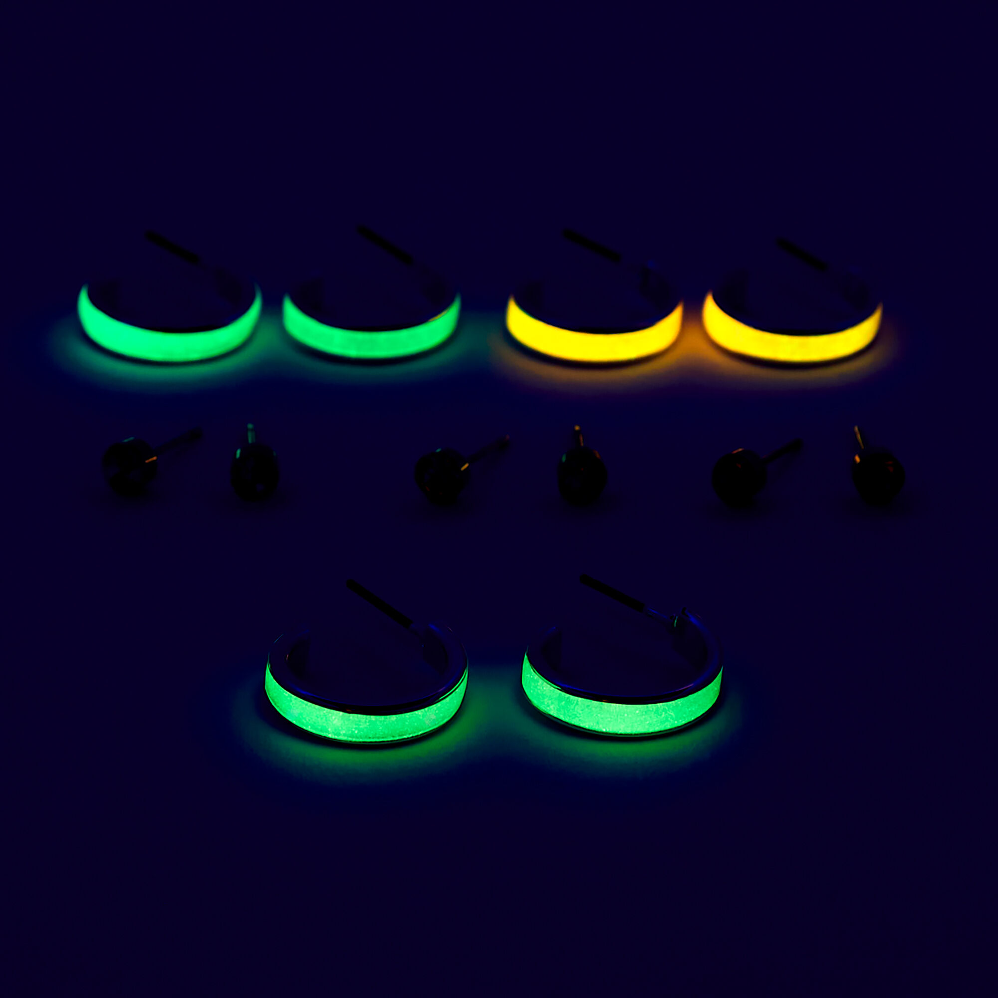 Glow in the Dark Hoop & Crystal Stud Earring Stackables Set - 6 Pack,
