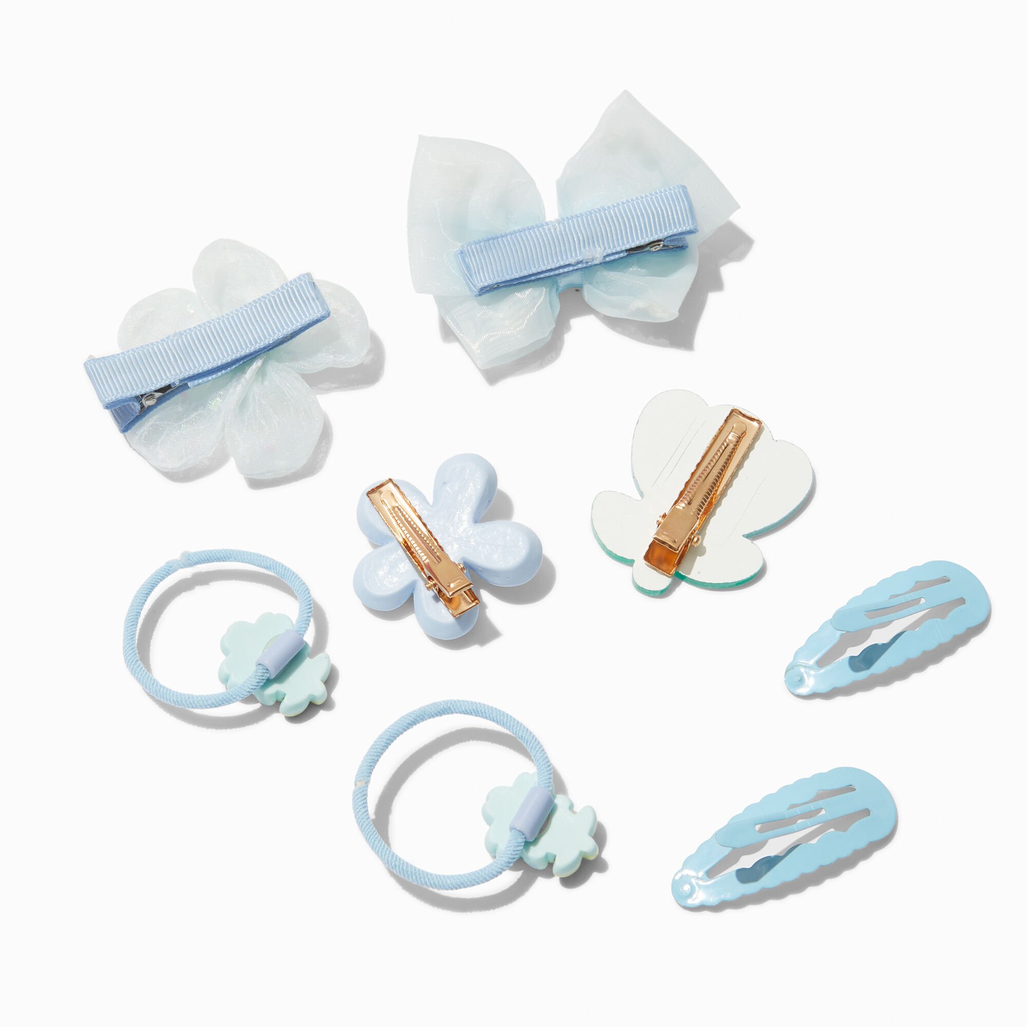 Claire's Club Blue Daisy Mixed Hair Clip Set - 8 Pack,
