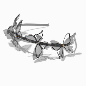 Black Organza Butterfly Double Row Headband,