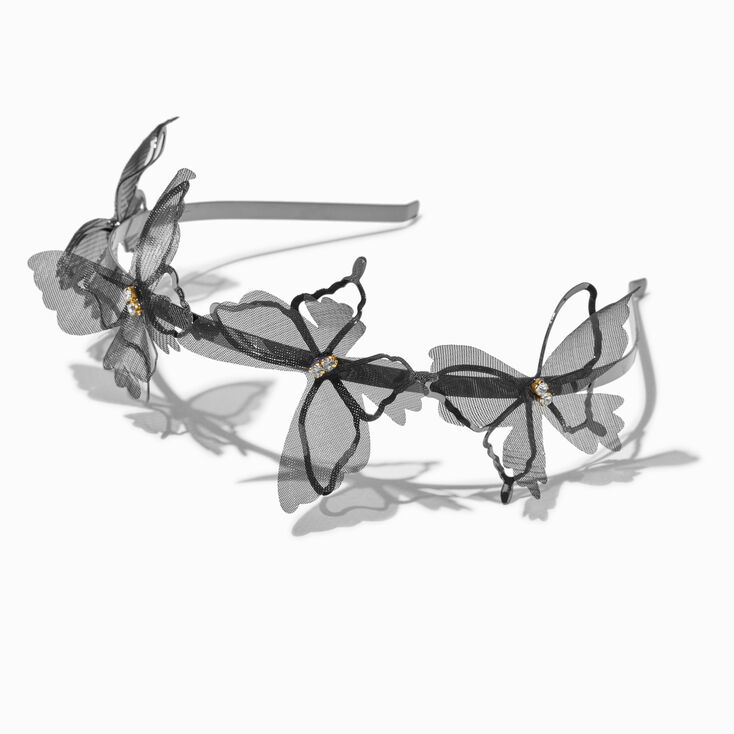 Black Organza Butterfly Double Row Headband,