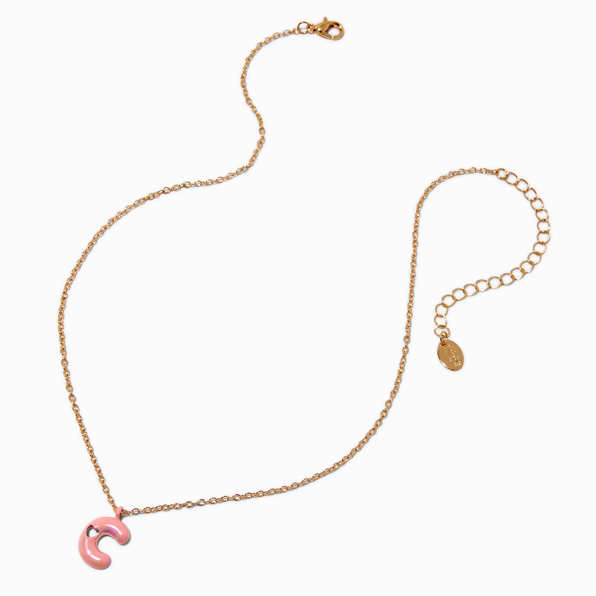 Pink Bubble Initial Heart Pendant Necklace - C,