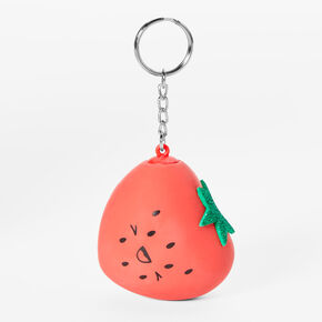 Porte-cl&eacute;s boule anti-stress fraise rouge,