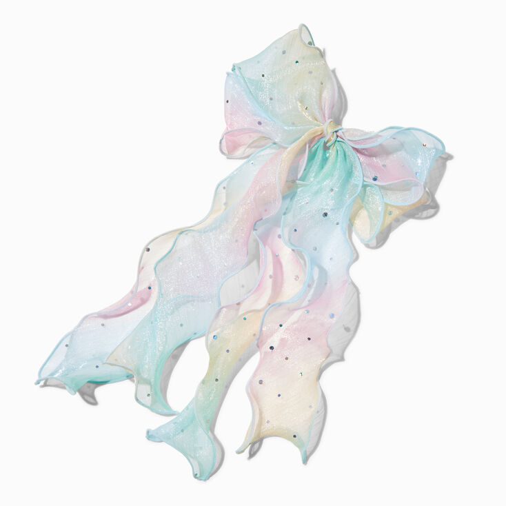 Pastel Sparkle Long Tail Hair Bow Clip,