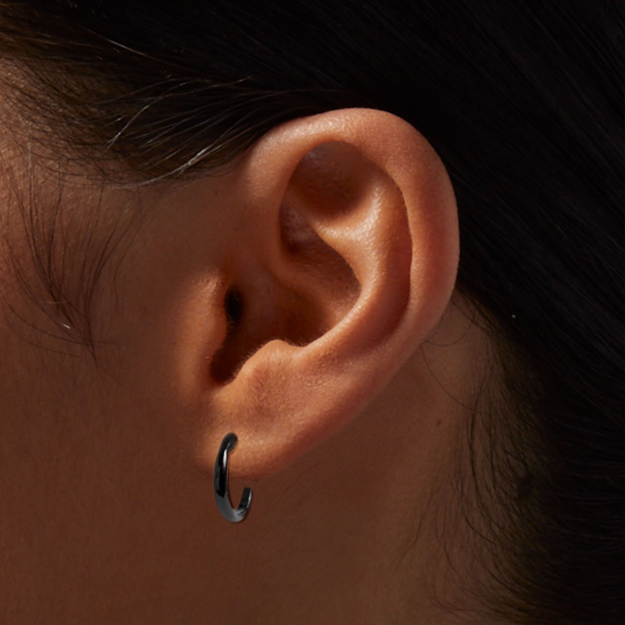 Black Graduated Embellished Huggie Hoop Earring Stackables Set - 3 Pack