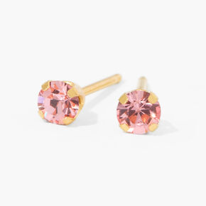 Kit de piercing pour les oreilles avec clous d&rsquo;oreilles en strass rose clair 3 mm couleur dor&eacute;e jaune avec lotion de soin,