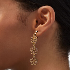 Gold-tone Textured Daisies 2&quot; Clip-On Drop Earrings,