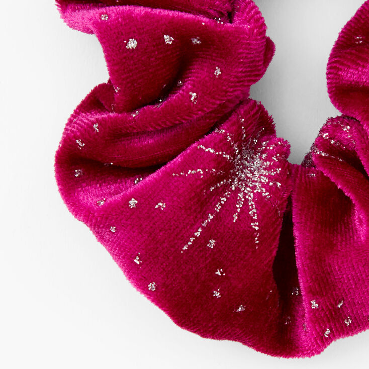 Medium Glitter Stars Velvet Hair Scrunchie - Cranberry,