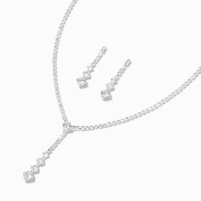 Silver-tone Crystal Drop Necklace &amp; Earrings Set - 2 Pack,