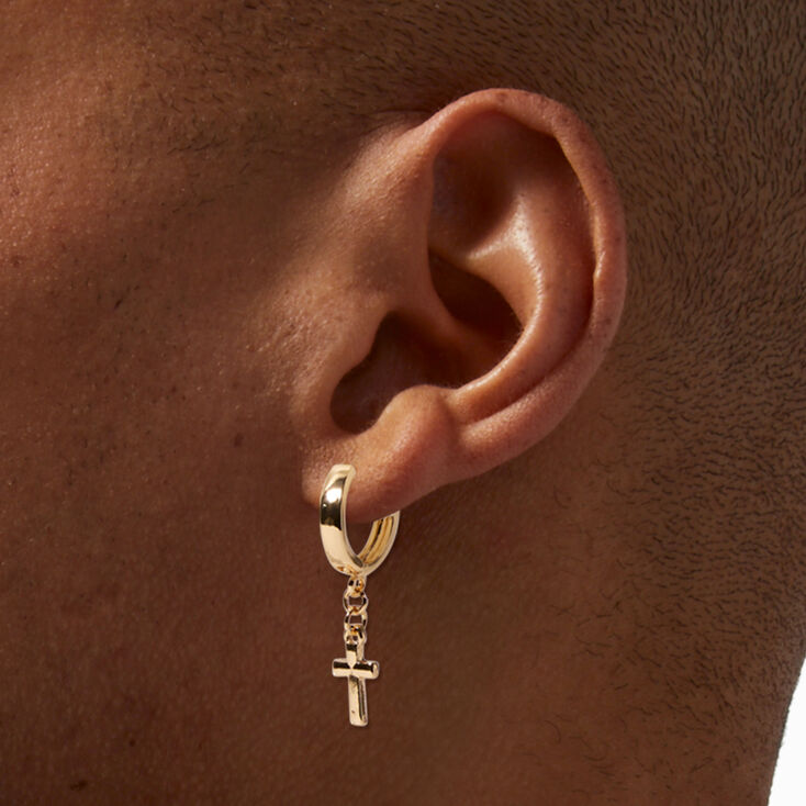 Claire&#39;s Recycled Jewelry Gold-tone Cross 10MM Huggie Hoop Earrings,