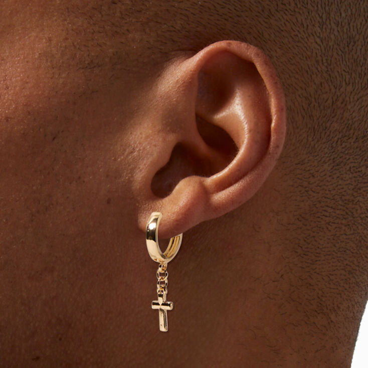 Claire&#39;s Recycled Jewellery Gold-tone Cross 10MM Huggie Hoop Earrings,
