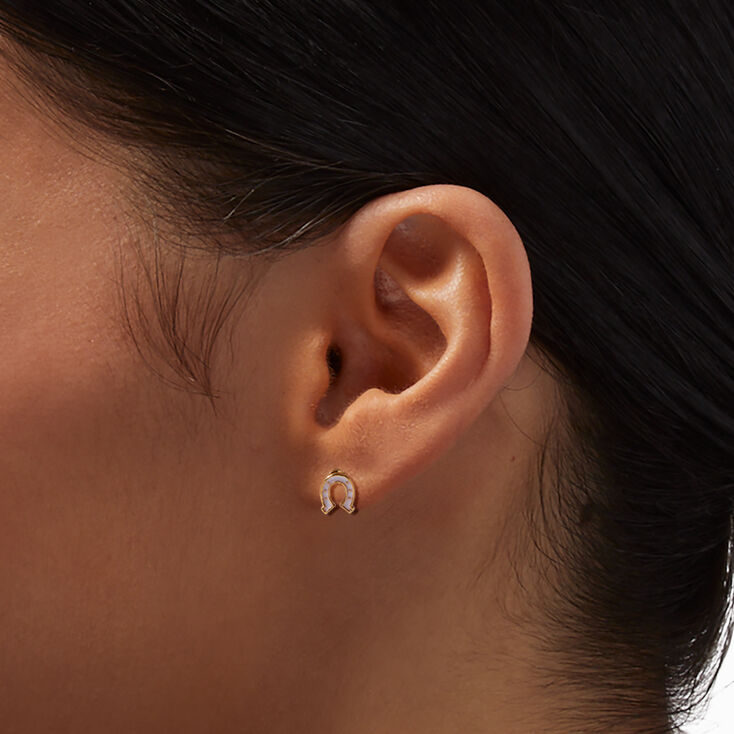 Pink Horseshoe Gold Stud Earrings,