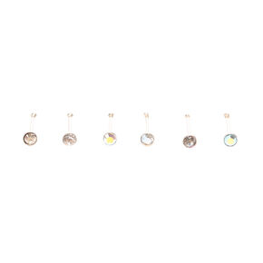 22G Mixed Crystal Nose Studs - Clear, 6 Pack,