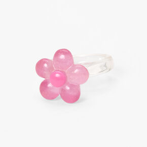 Clear Glitter Flower Resin Ring - Pink,