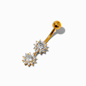 Gold-tone Double Crystal Sunshine 14G Belly Ring,