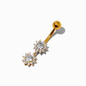 Gold-tone Stainless Steel Double Crystal Sunshine 14G Belly Bar,