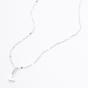 Silver Half Stone Initial Pendant Necklace - L,