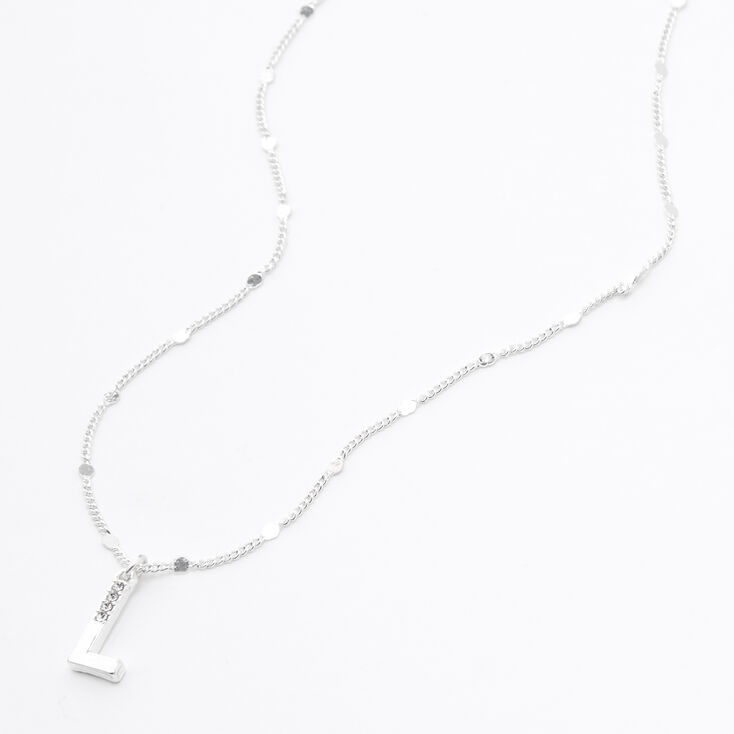 Silver Half Stone Initial Pendant Necklace - L,