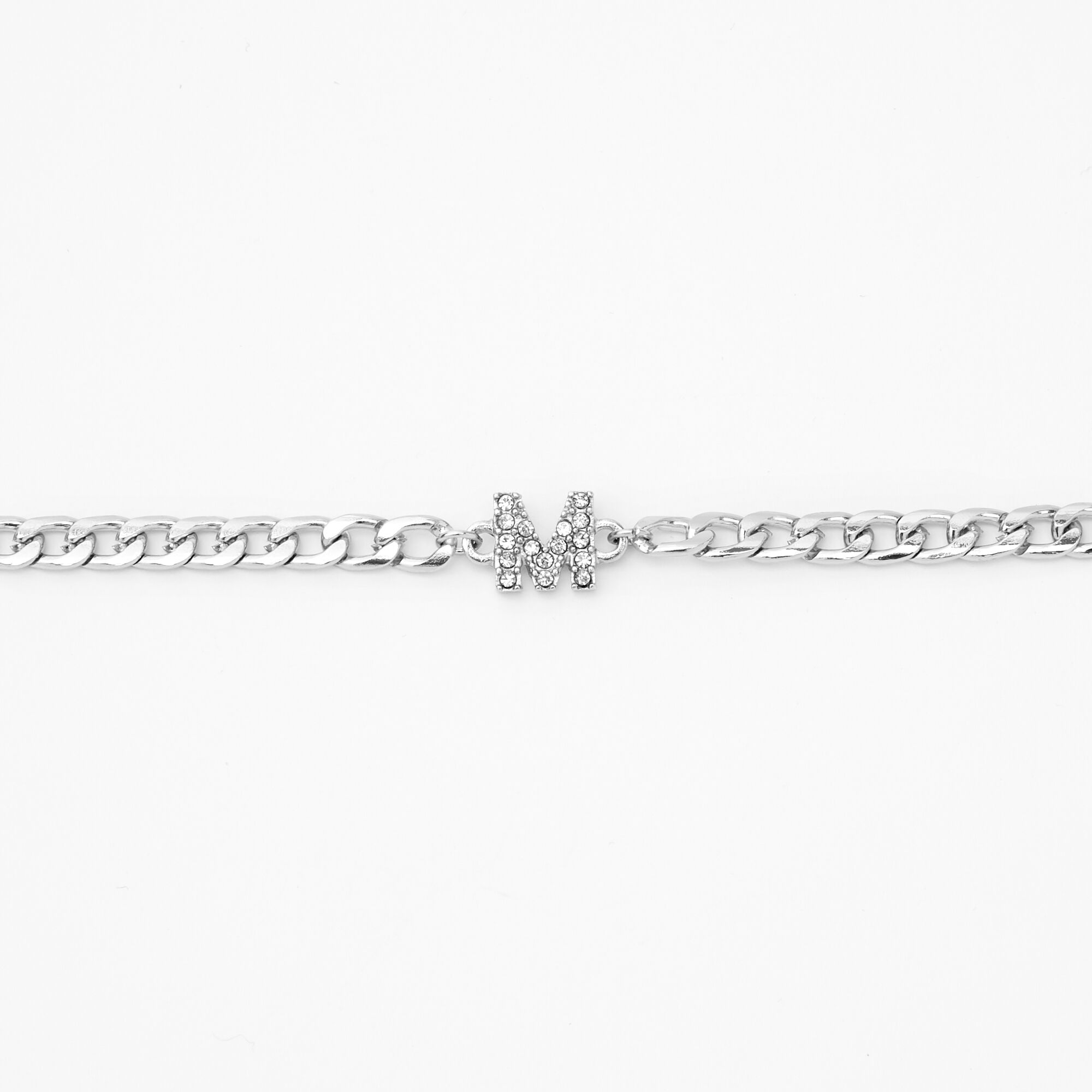 Silver Embellished Initial Chain Choker Necklace - M,