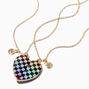 Best Friends Black Rainbow Checkered Heart Pendant Necklaces - 2 Pack,