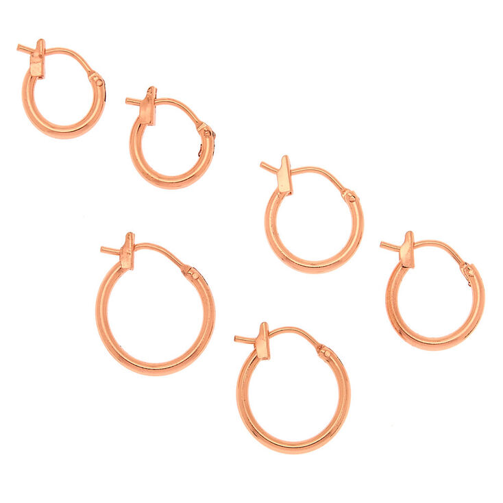 Claire's Créoles à charnière de différentes tailles couleur doré rose - Lot de 3