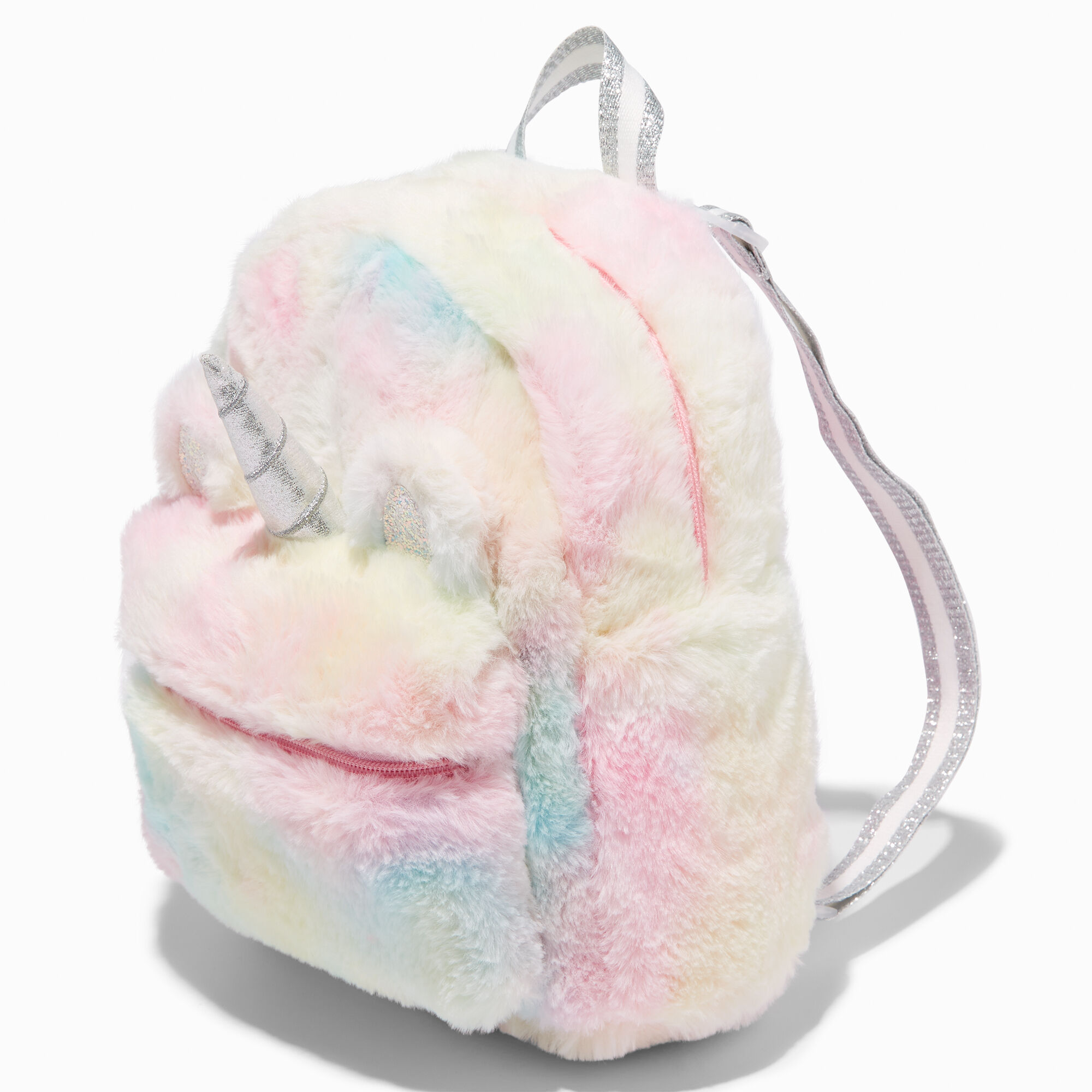 View Claires Pastel Tie Dye Unicorn Furry Mini Backpack information