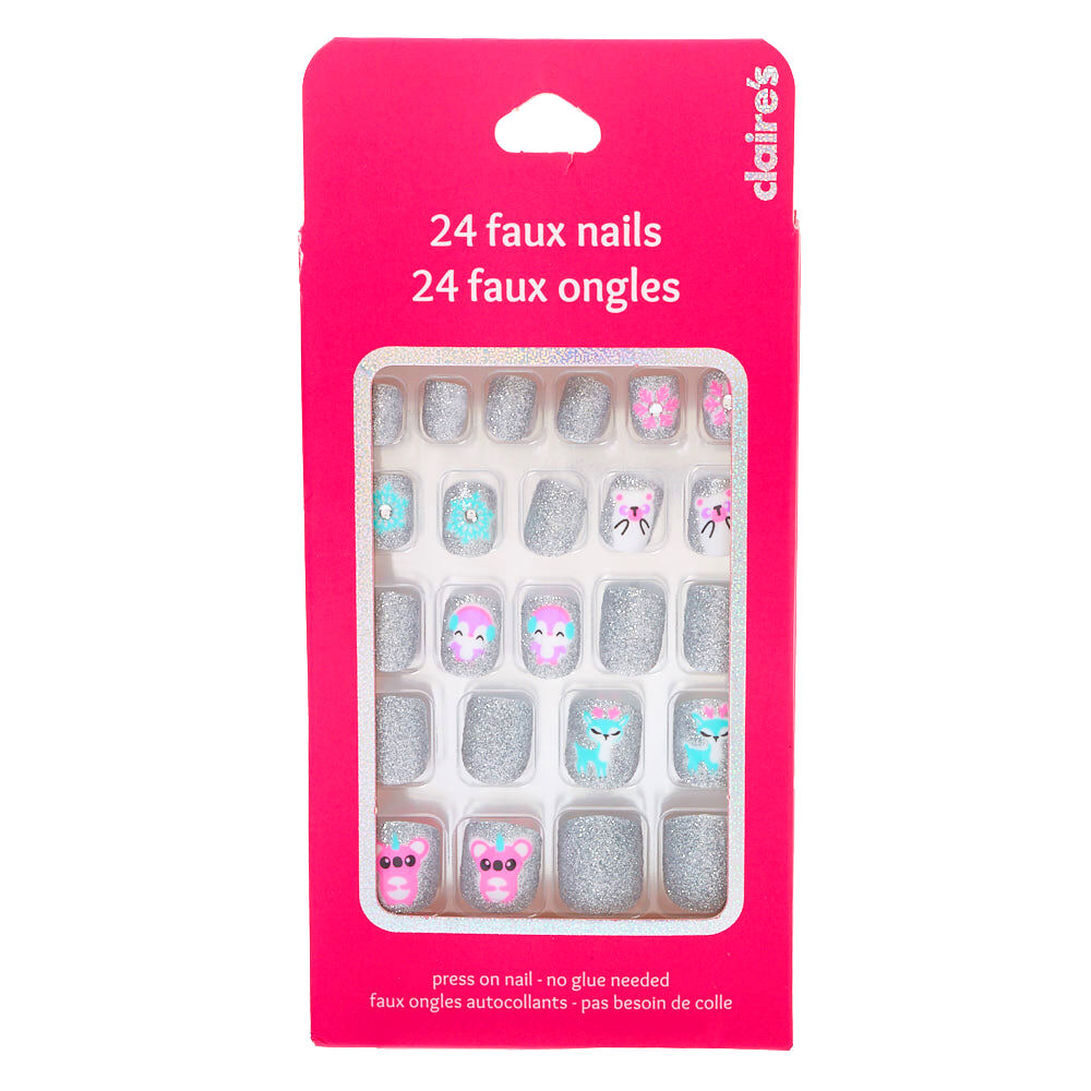 Winter Critters Square Press On Faux Nail Set - 24 Pack,
