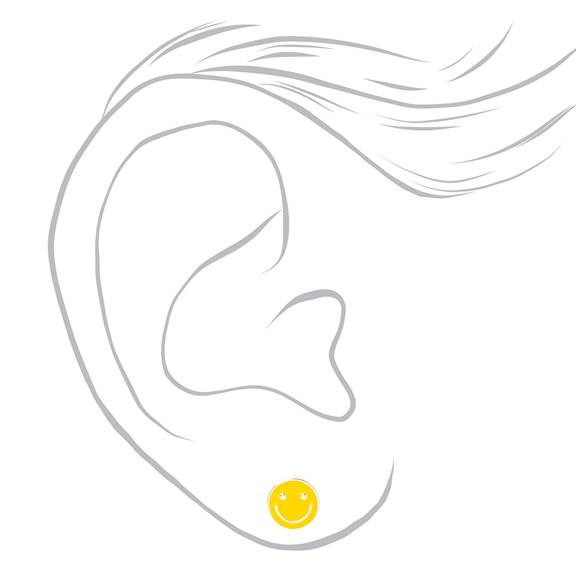 Sterling Silver Happy Face Stud Earrings Yellow