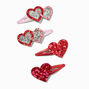 Valentine&#39;s Day Traditional Hearts Glitter Snap Hair Clips - 4 Pack,