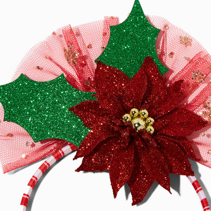 Glitter Poinsettia Holiday Headband,