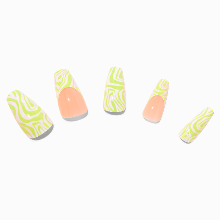 Lime Swirl Tip Squareletto Vegan Faux Nail Set - 24 Pack,