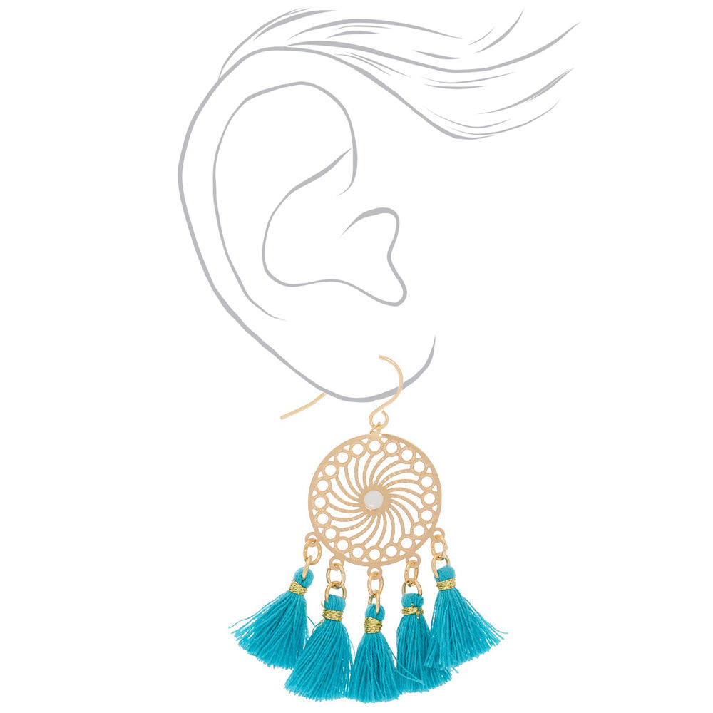 1.5" Filigree Tassel Drop Earrings - Teal,