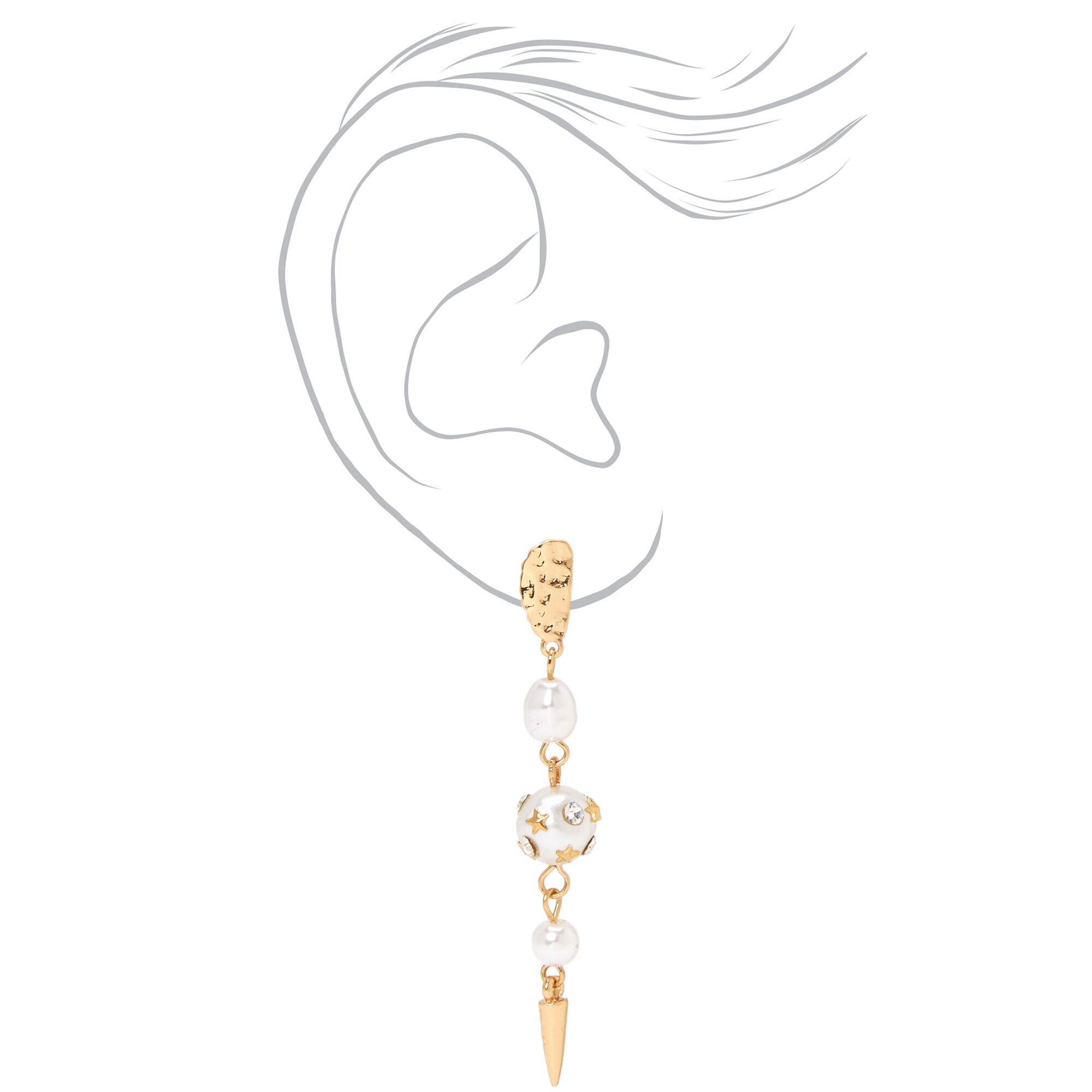 Gold Pearls and Spikes 2.5" Drop Earrings,