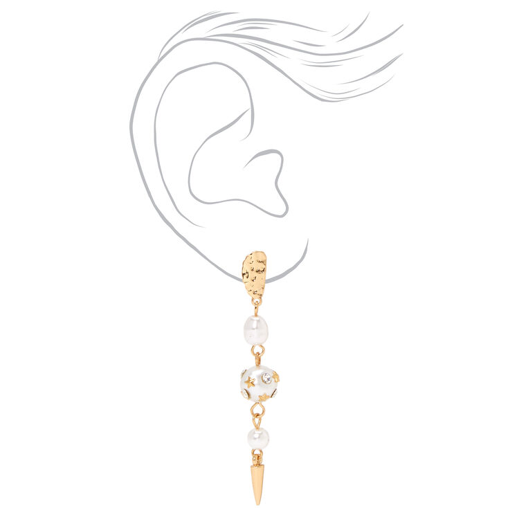 Gold Pearls and Spikes 2.5&quot; Drop Earrings,