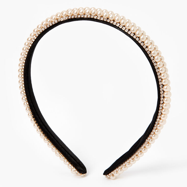 Claire's Serre-tête multi-rangs avec perles d'imitation et strass couleur doré rose - Rose tendre