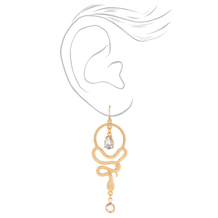 Gold Textured Snake Embellished 3&quot; Drop Earrings,