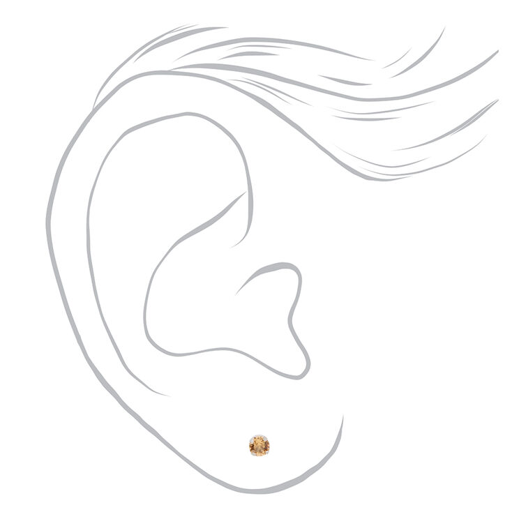 14kt White Gold 3mm November Crystal Light Topaz Studs Ear Piercing Kit with Ear Care Solution,