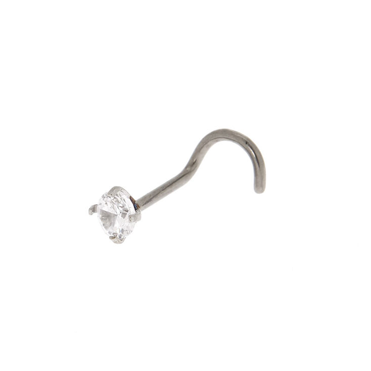 20G Silver-tone Titanium Cubic Zirconia Nose Stud,