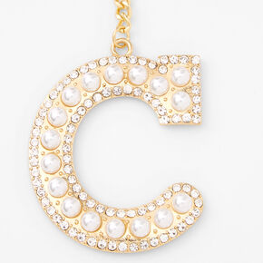 Gold Bling Initial Pom Pom Keychain - Black, C,