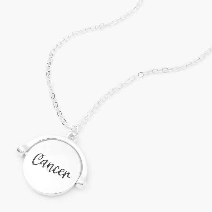Silver Glow In The Dark Zodiac Spinning Pendant Necklace - Cancer,