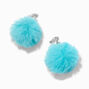 Silver 1.5&quot; Pom Pom Clip On Drop Earrings - Teal,