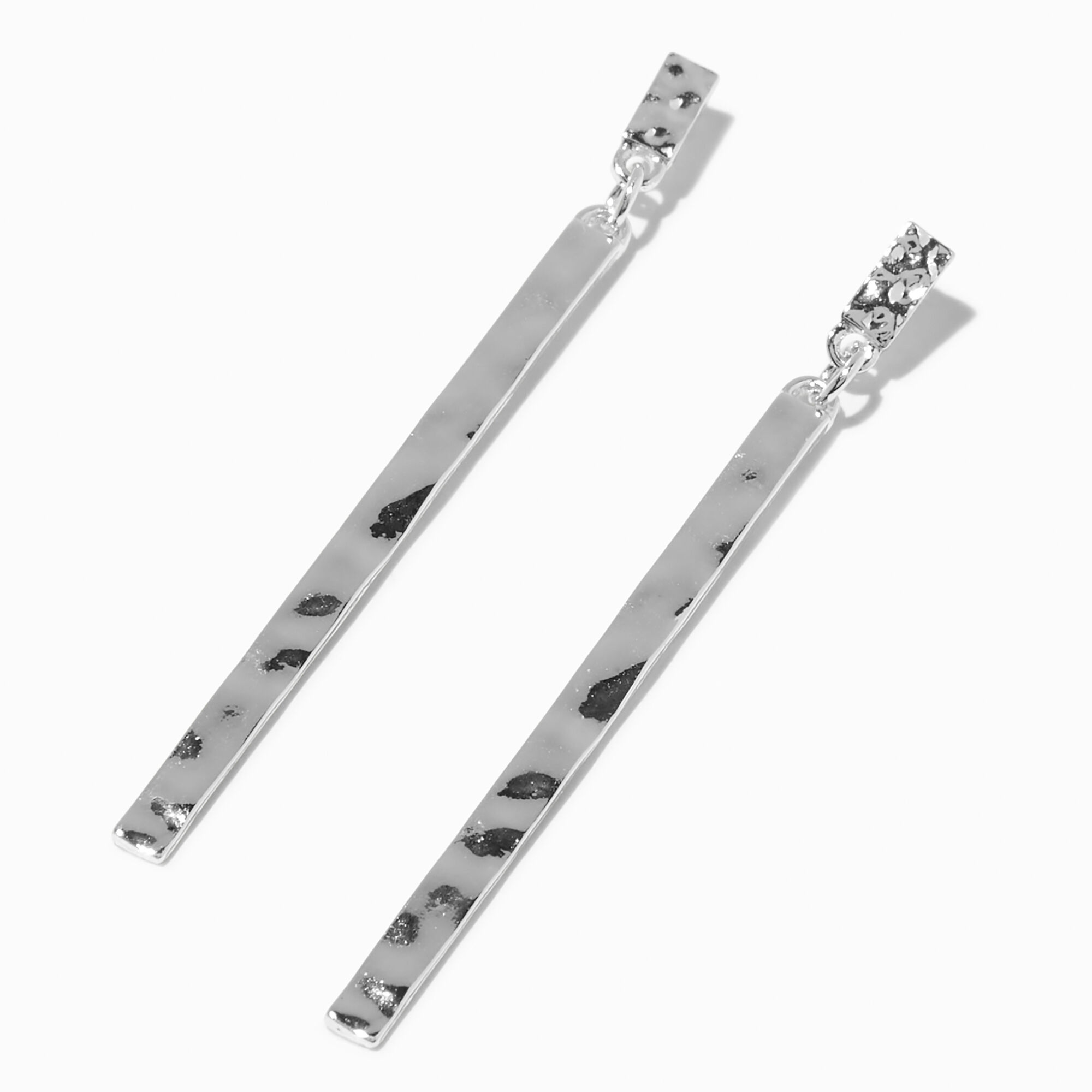 View Claires Tone Hammered 3 Linear Stick Drop Earrings Silver information