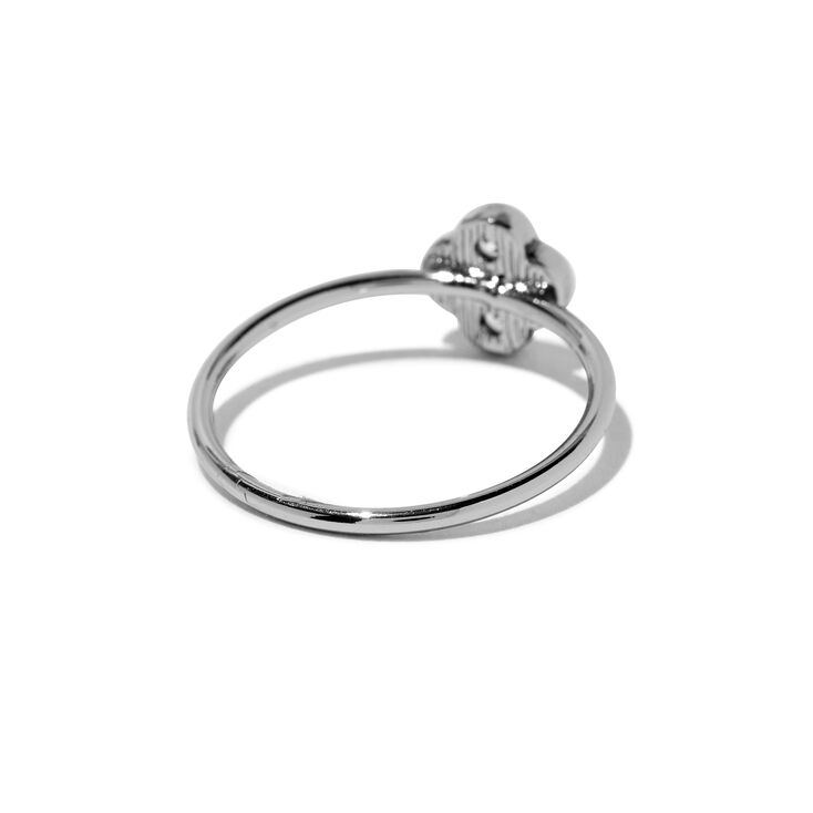 Silver-tone Cubic Zirconia Clover Ring,