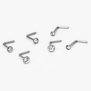 20G Silver-tone Titanium Graduated Nose Studs - 6 Pack,